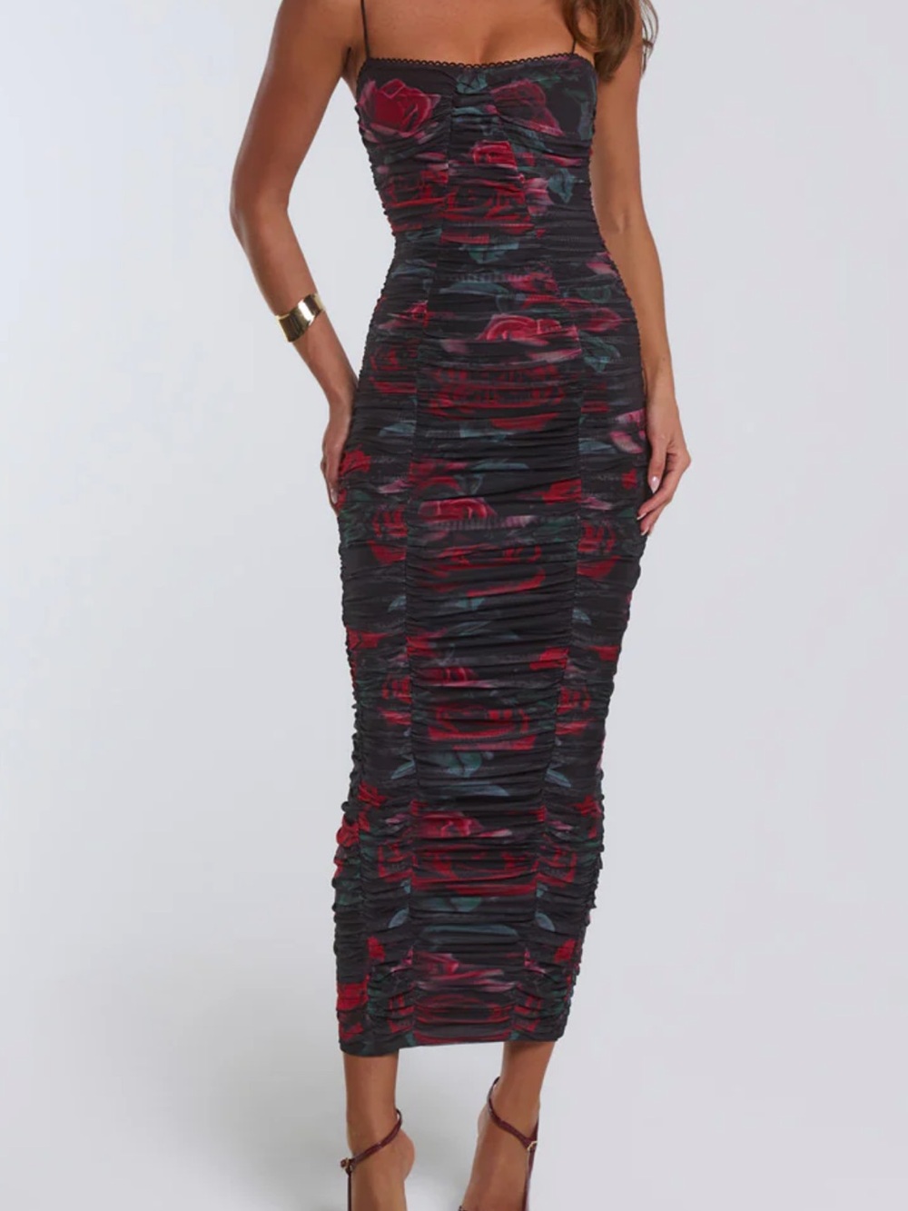 Hello Molly Black & Red Ruched Bodycon Dress
